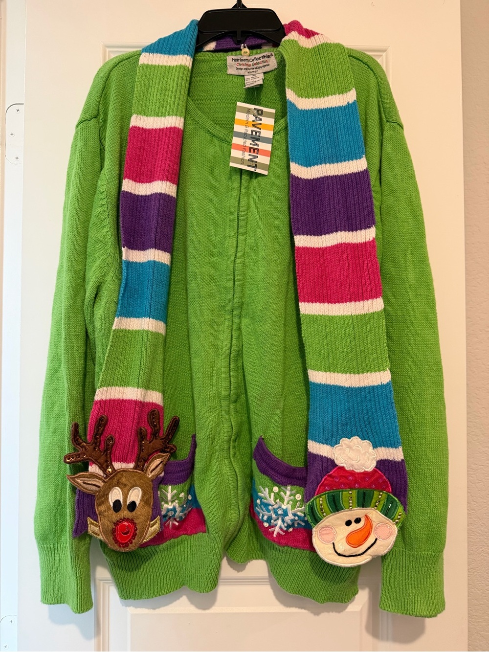 Heirloom Collectibles Women’s 3X Ugly Christmas Sweater Reindeer Snowman Scarf